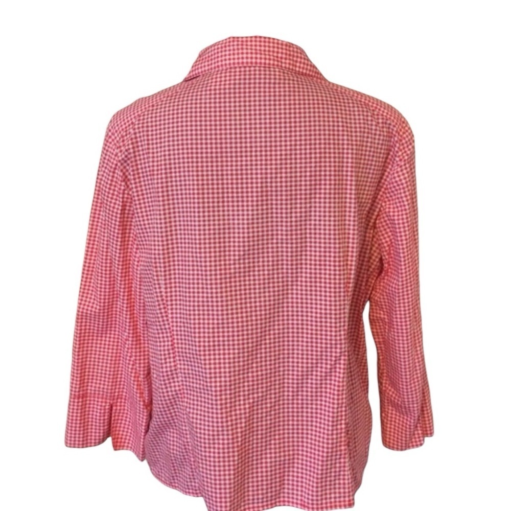 Lemon Grass Red White Gingham Button Down Shirt 3/4 Sleeve Top - Picture 3 of 5